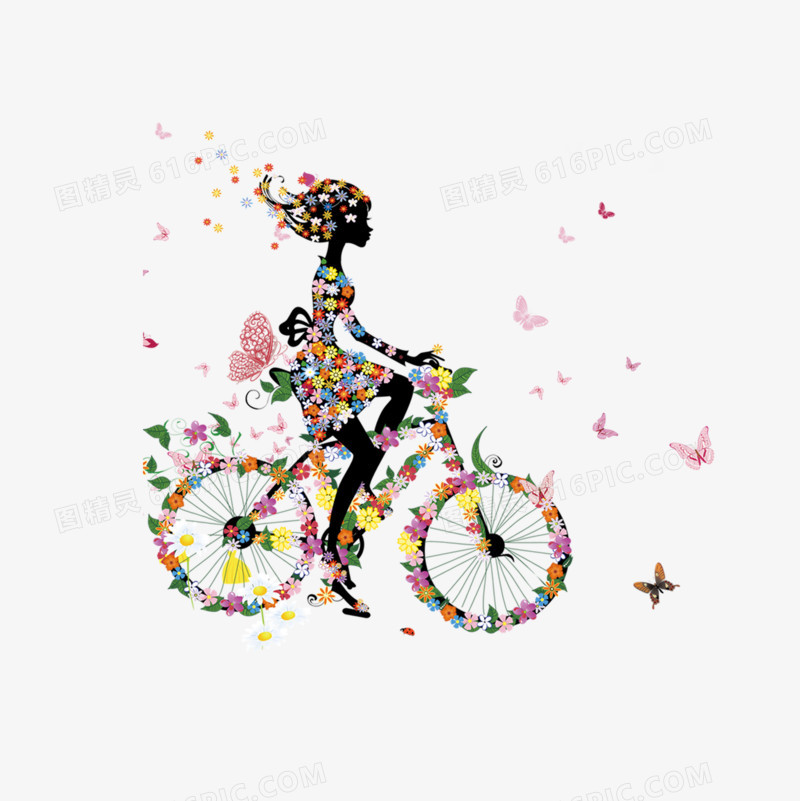 卡通花朵骑自行车的女孩