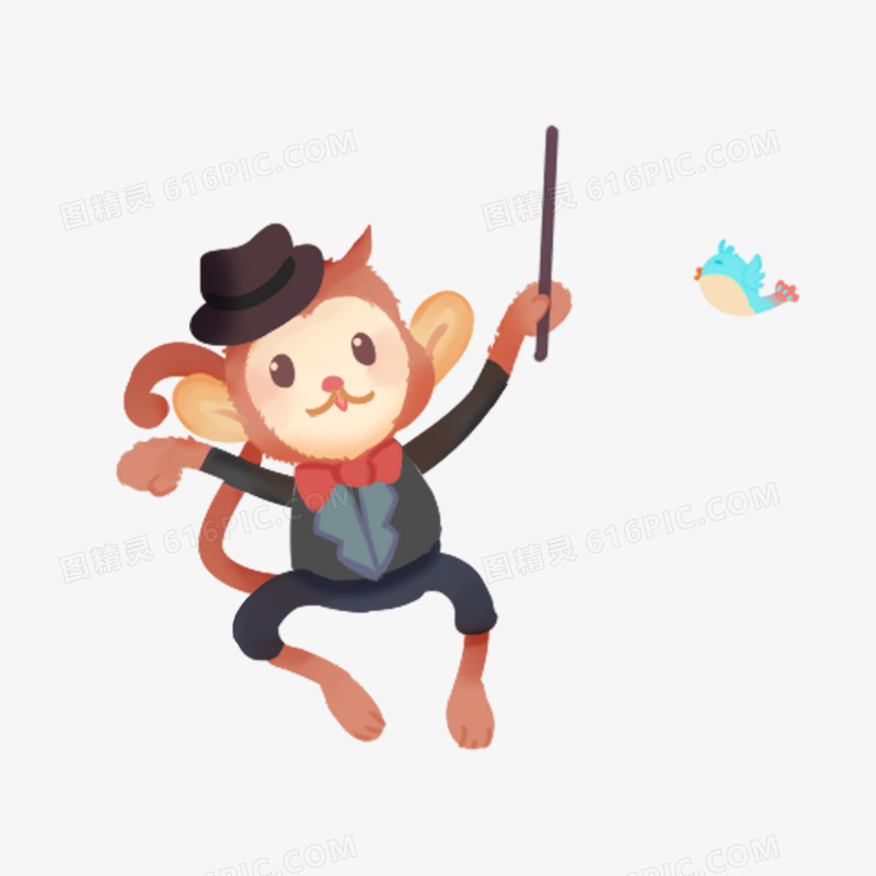 手绘卡通创意小猴子指挥家免抠素材