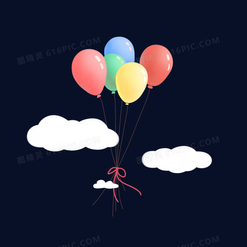 手绘一簇彩色气球免抠装饰元素