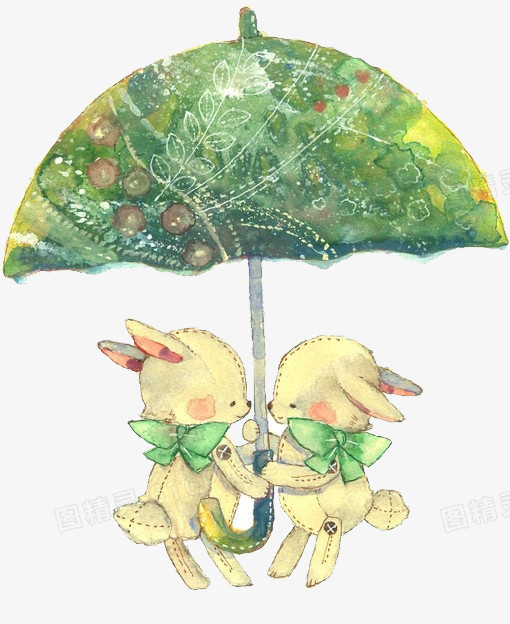 梦幻森林系元素 两只打伞的小兔子