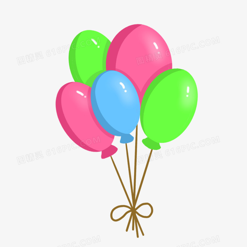 卡通手绘五色气球免抠装饰素材