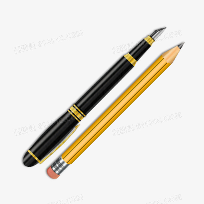 铅笔和黑色精致钢笔