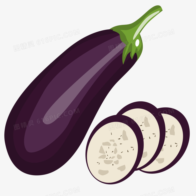 手绘紫色蔬菜茄子元素