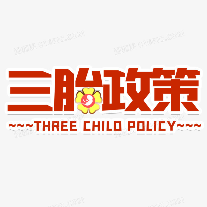 三胎政策红色系字体设计