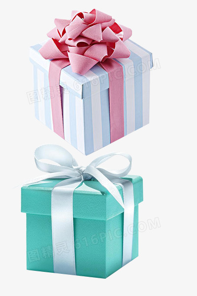 白色绿色礼品盒粉色丝带
