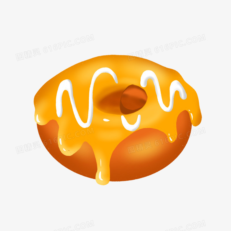 卡通手绘橙色写实甜甜圈免抠素材
