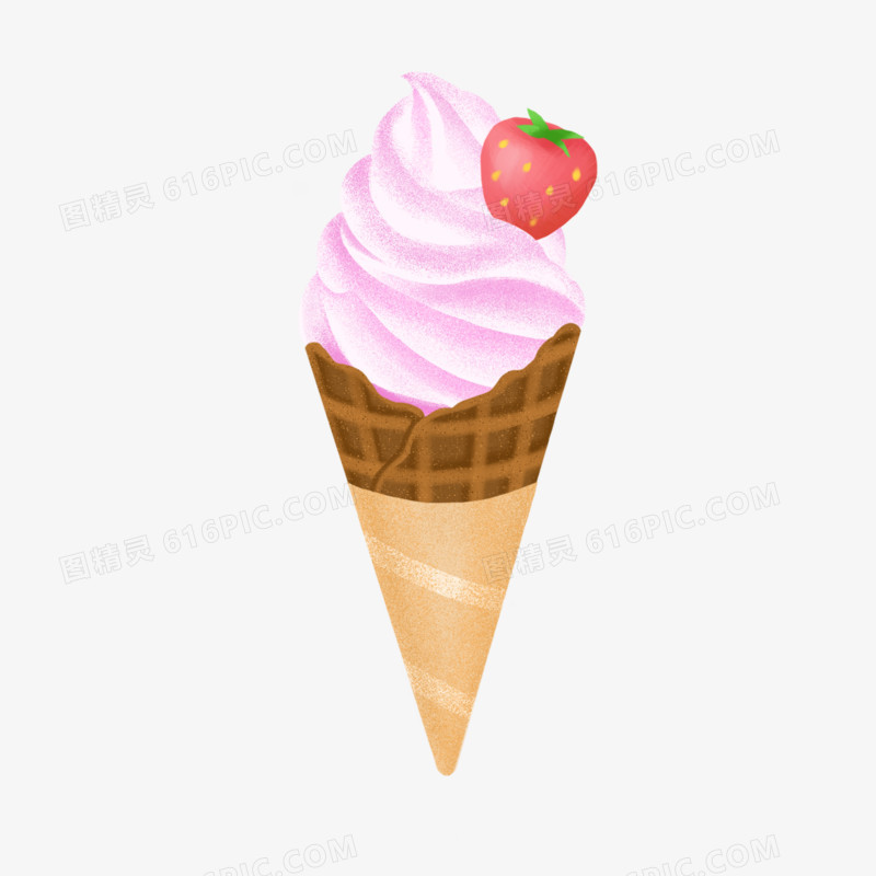 手绘草莓冰淇淋免抠元素