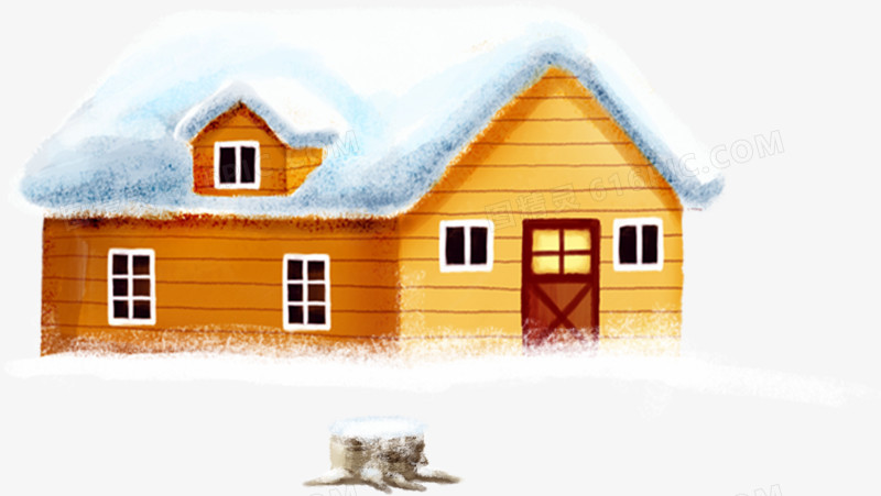 棕色手绘卡通房屋雪花