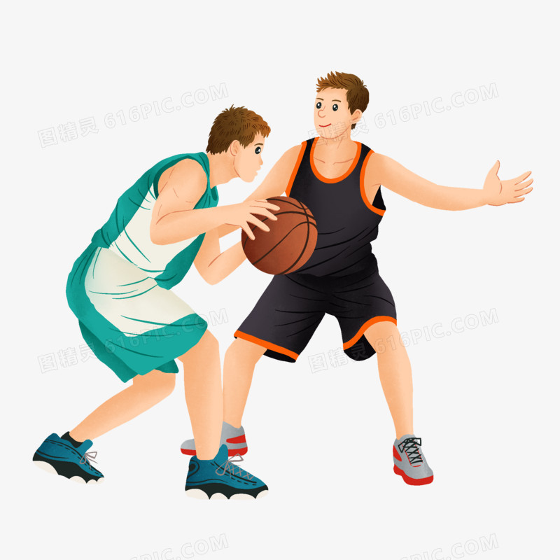 卡通手绘男生打篮球场景素材