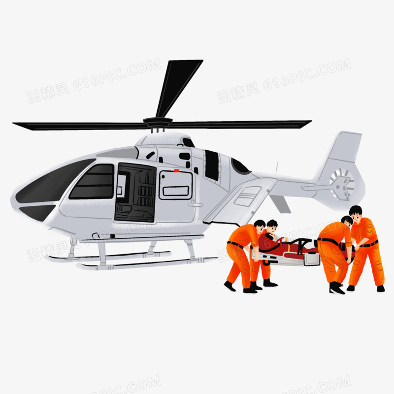卡通手绘直升机救援场景素材