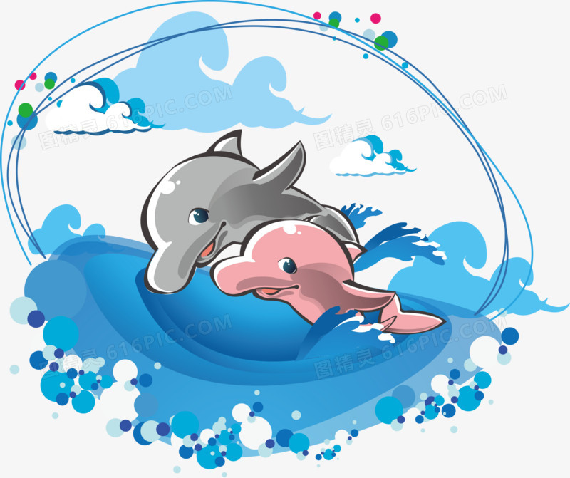 海豚简笔画 海浪图片