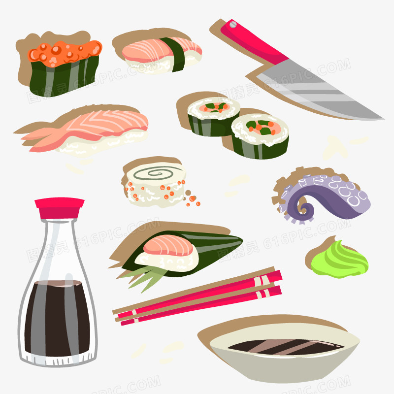 卡通手绘日式料理素材