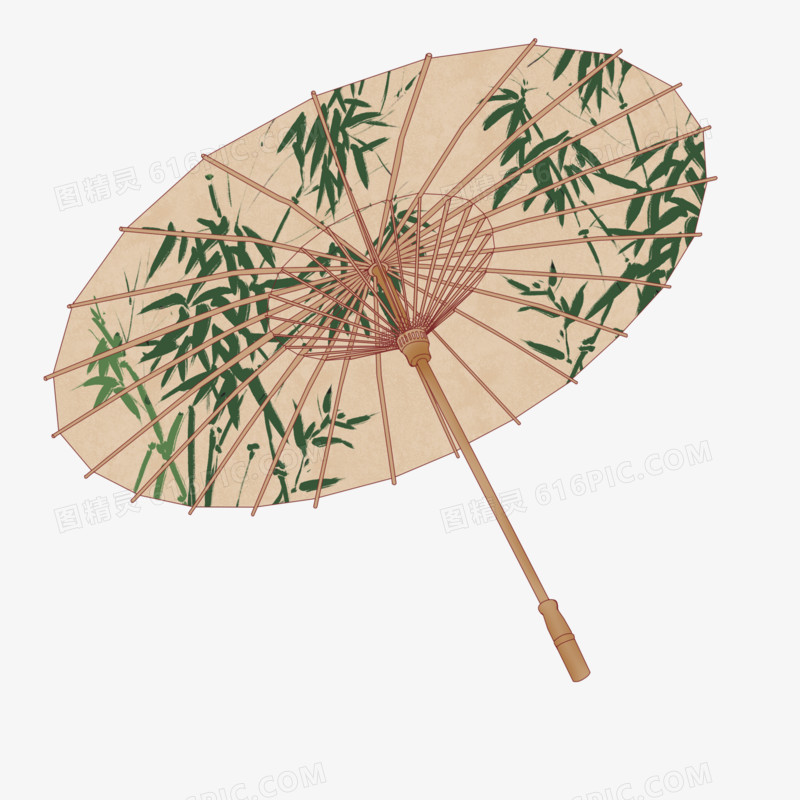 手绘的古风竹叶油纸伞素材