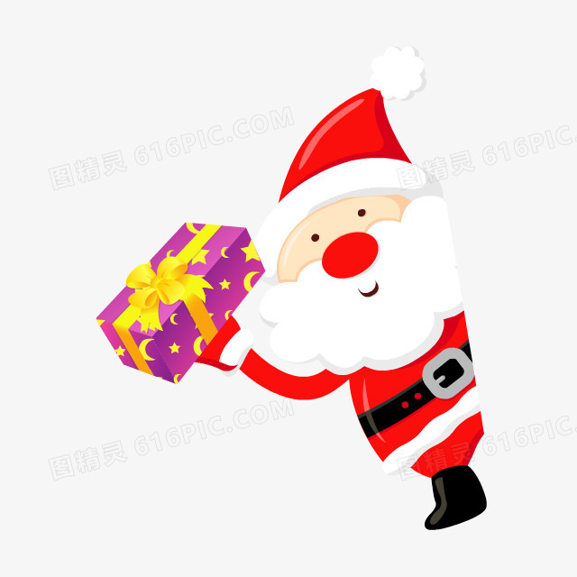卡通红色圣诞老人紫色星星月亮礼盒