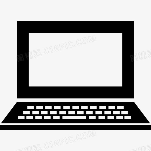 笔记本电脑打开正面视图按钮和空白的屏幕图标