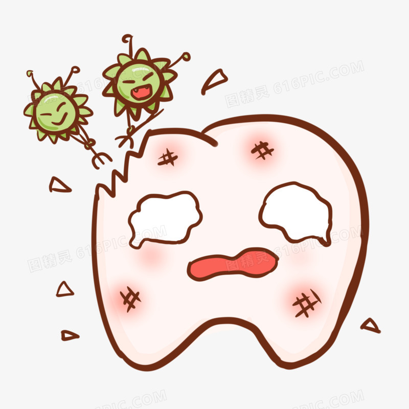 卡通手绘细菌攻击蛀牙元素