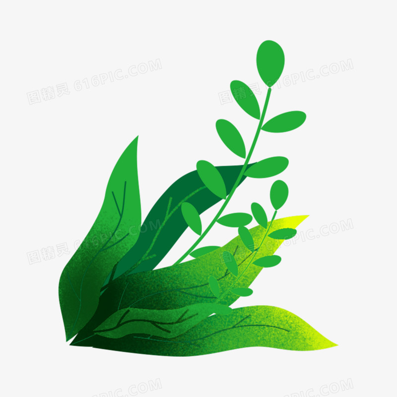 卡通手绘绿色植物树叶装饰元素