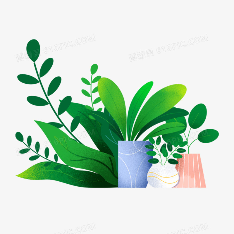 卡通手绘绿色植物盆栽免抠元素