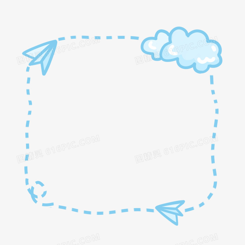 蓝色线条云朵纸飞机边框元素