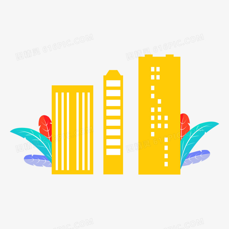 卡通手绘高楼大厦扁平建筑元素