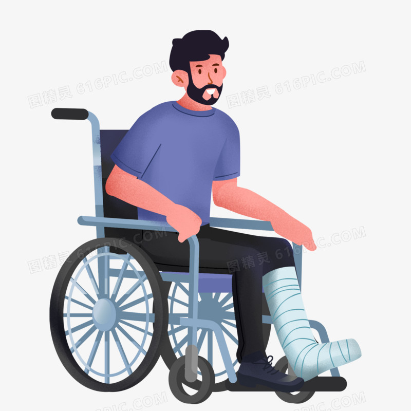 手绘坐轮椅的男人免抠元素