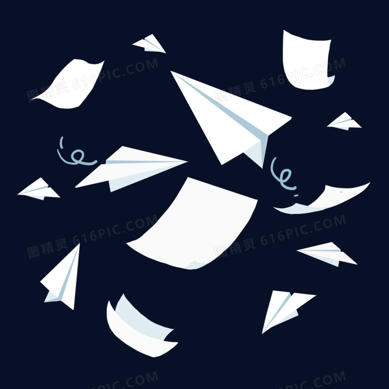漂浮的纸飞机和纸元素