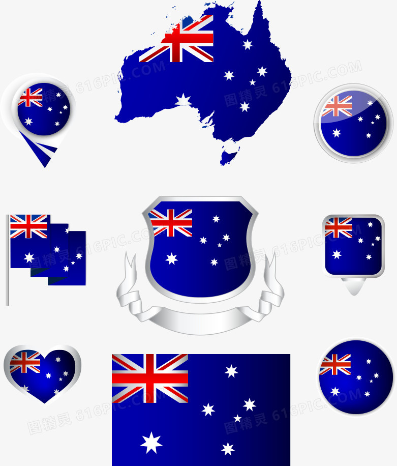 矢量澳大利亚地图和国旗