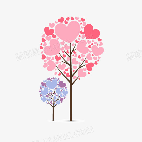 卡通粉色树蓝色树