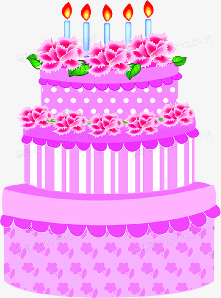 粉色花朵蜡烛蛋糕