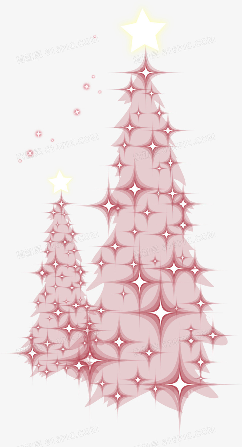 粉色手绘星星圣诞树装饰