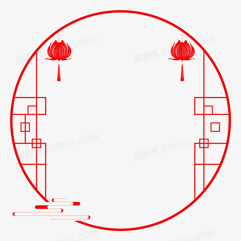 手绘红色中秋节边框元素