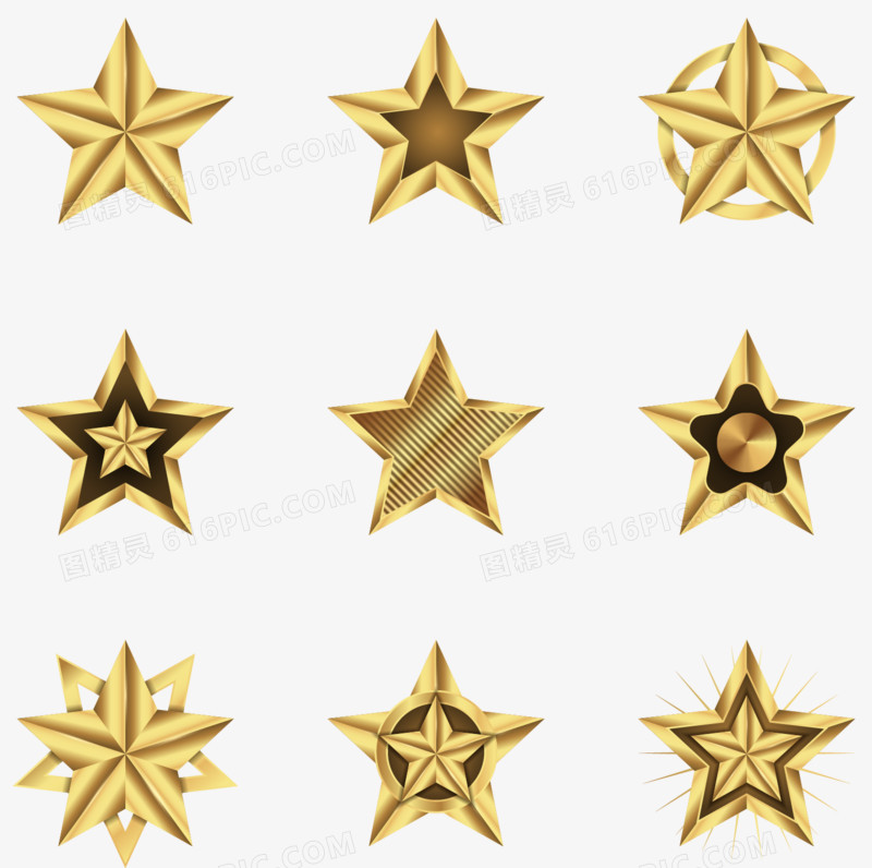 矢量手绘金色金属质感星星