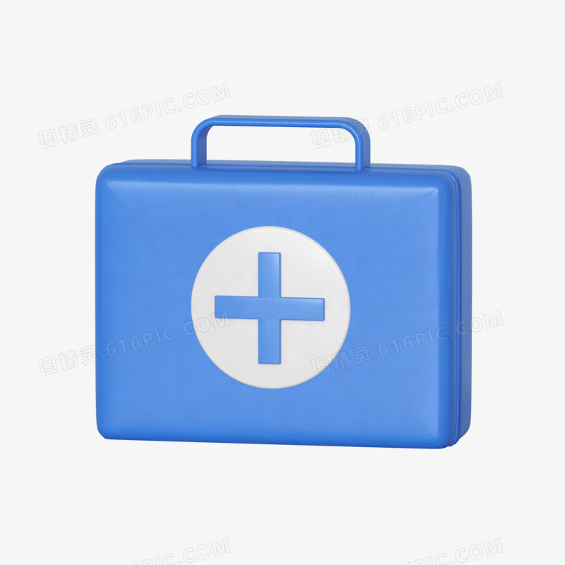 蓝色简约C4D立体创意医疗急救箱免抠元素