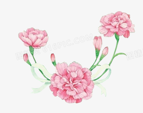 鲜花矢量素材手绘花朵 卡通手绘粉色康乃馨