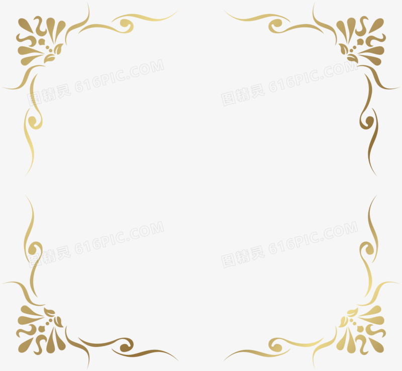 金色矩形法式花纹边框PNG图片