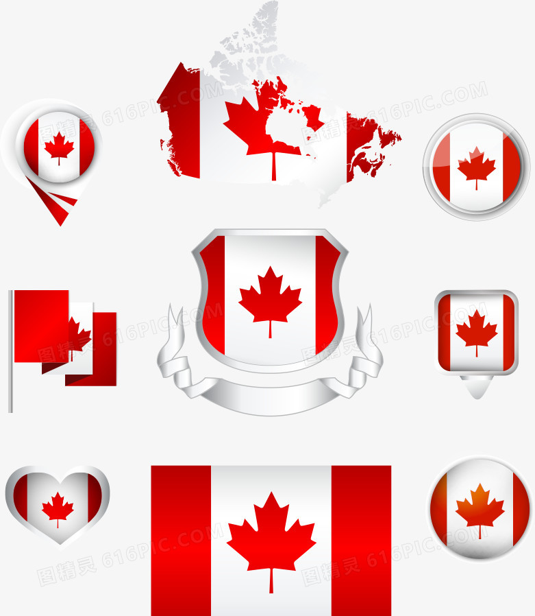 矢量加拿大国旗和地图