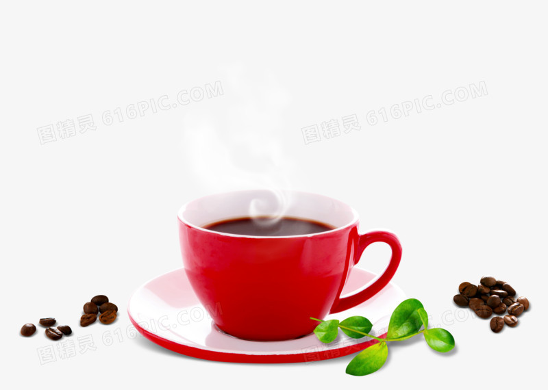 红色咖啡杯咖啡豆