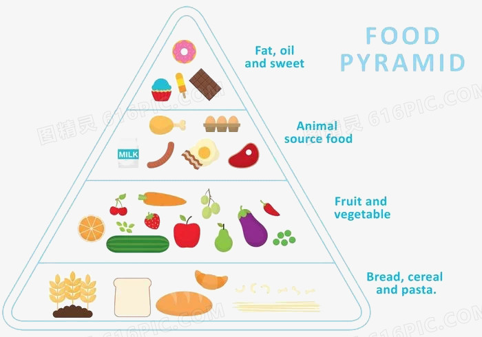 卡通健康膳食营养金字塔