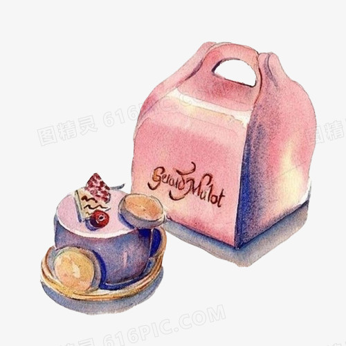 蓝莓蛋糕下午茶手绘画素材图片
