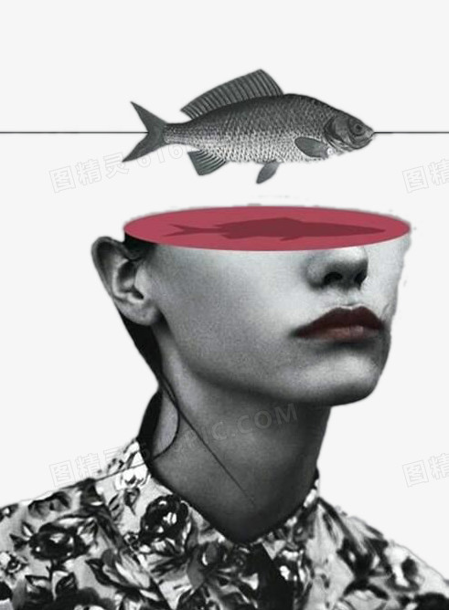 创意头像-被分割的头与鱼