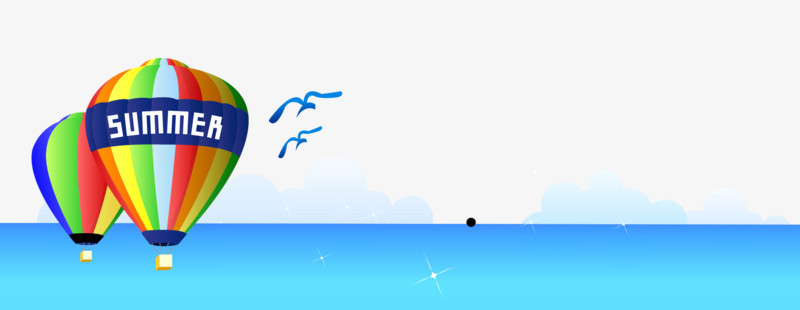 卡通手绘海上飘动氢气球海鸥