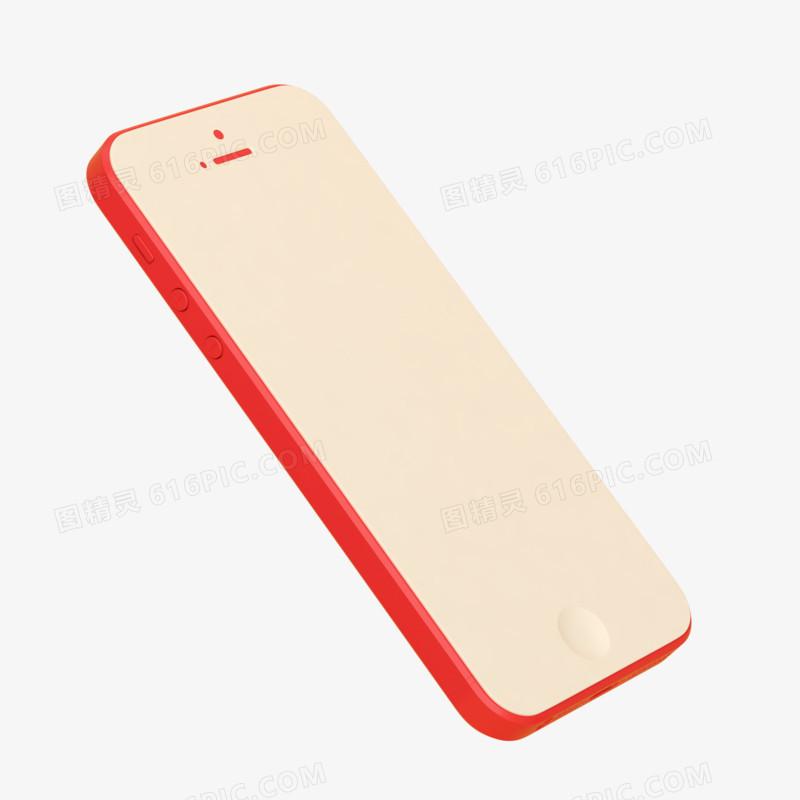红色简约C4D立体仿真手机元素