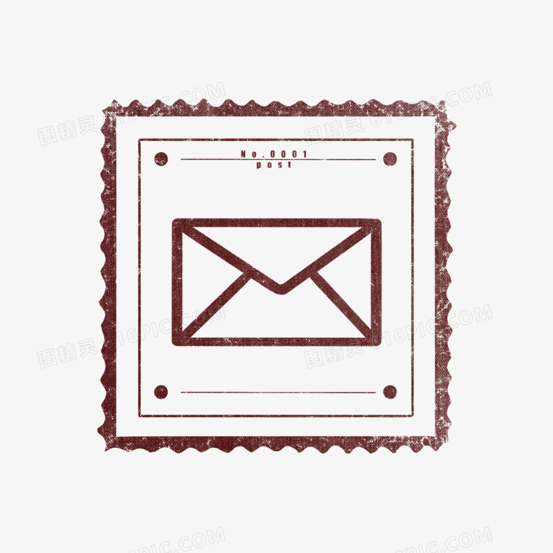 深褐色信封邮票邮戳盖章装饰元素