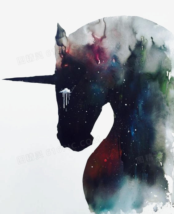 水彩剪影独角兽