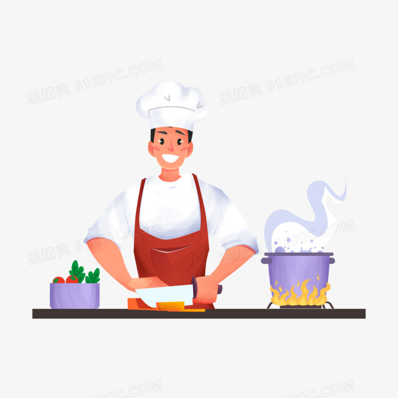 卡通手绘做菜的厨师