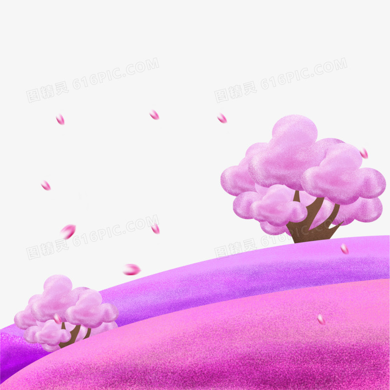卡通手绘粉紫色草地免抠元素 