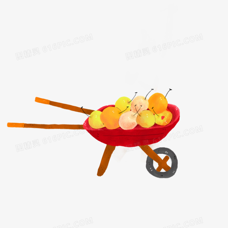 手绘卡通装满水果的小推车免抠元素