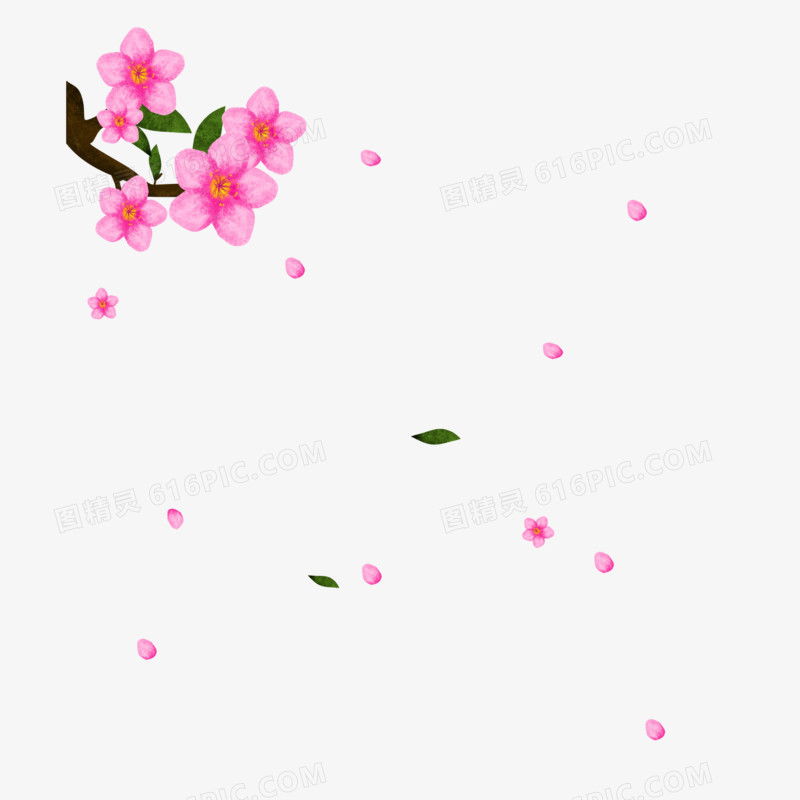 卡通手绘飘落的桃花花瓣免抠元素