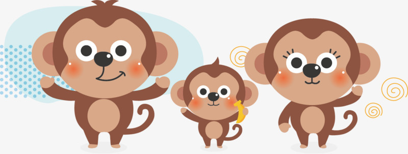 卡通可爱动物猴子一家