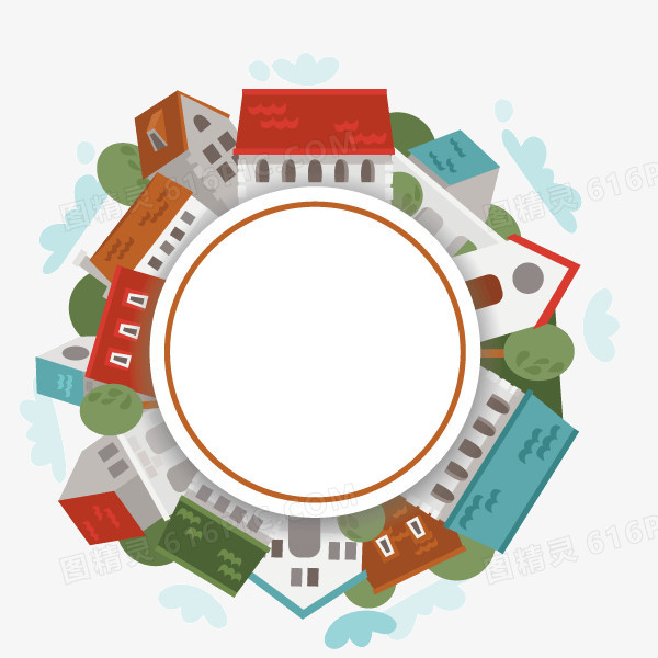 文案背景元素 城市建筑 扁平化 圆环